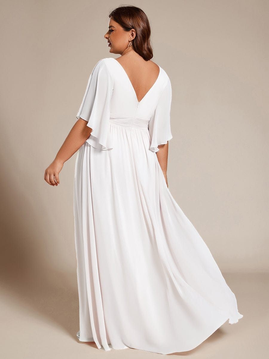 pretty ELYAN|Plus Size Printed Half Sleeve Pleated A-Line Chiffon Wedding Guest Dress