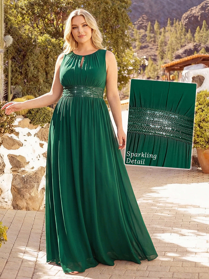 pretty KALIA|Plus Size Hollow Out Sleeveless Empire Waist Chiffon Bridesmaid Dress