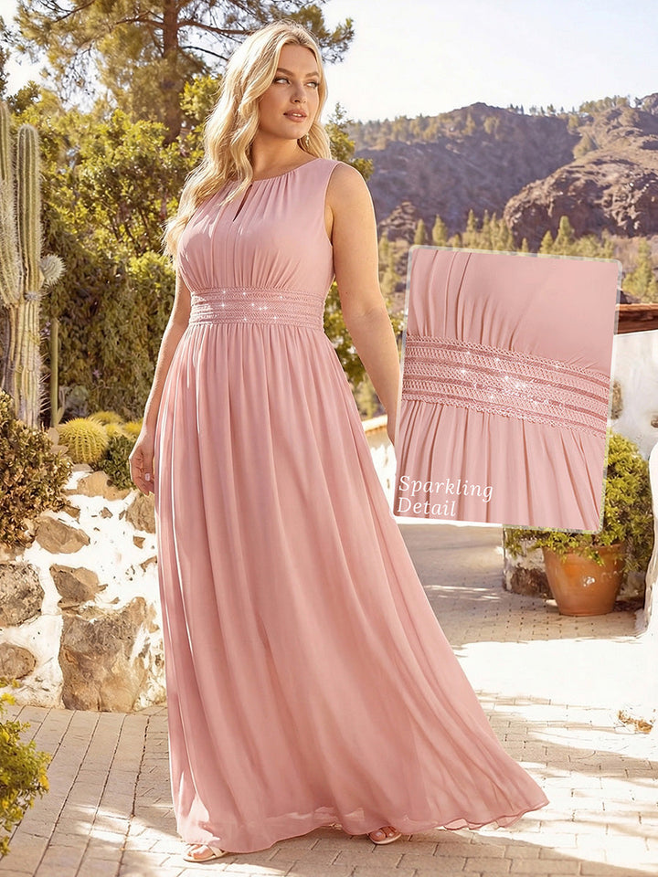 pretty KALIA|Plus Size Hollow Out Sleeveless Empire Waist Chiffon Bridesmaid Dress