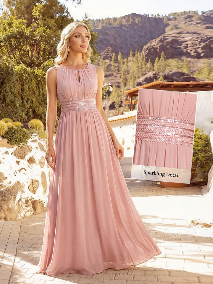 pretty KALIA|Plus Size Hollow Out Sleeveless Empire Waist Chiffon Bridesmaid Dress