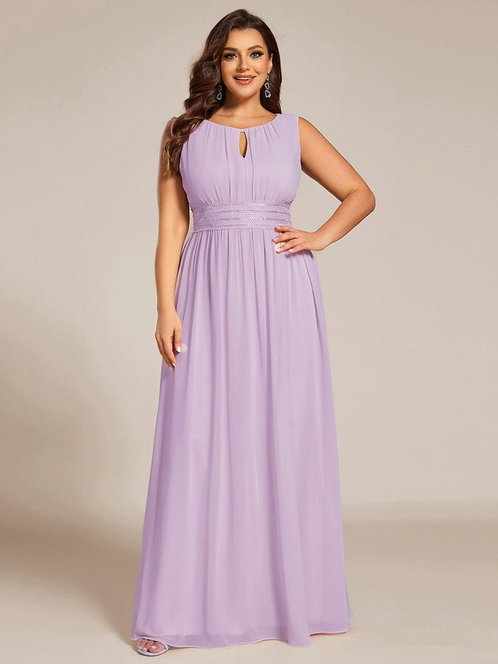 pretty KALIA|Plus Size Hollow Out Sleeveless Empire Waist Chiffon Bridesmaid Dress