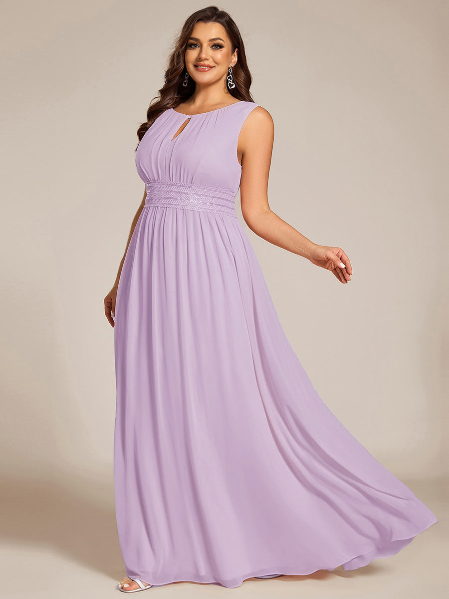 pretty KALIA|Plus Size Hollow Out Sleeveless Empire Waist Chiffon Bridesmaid Dress