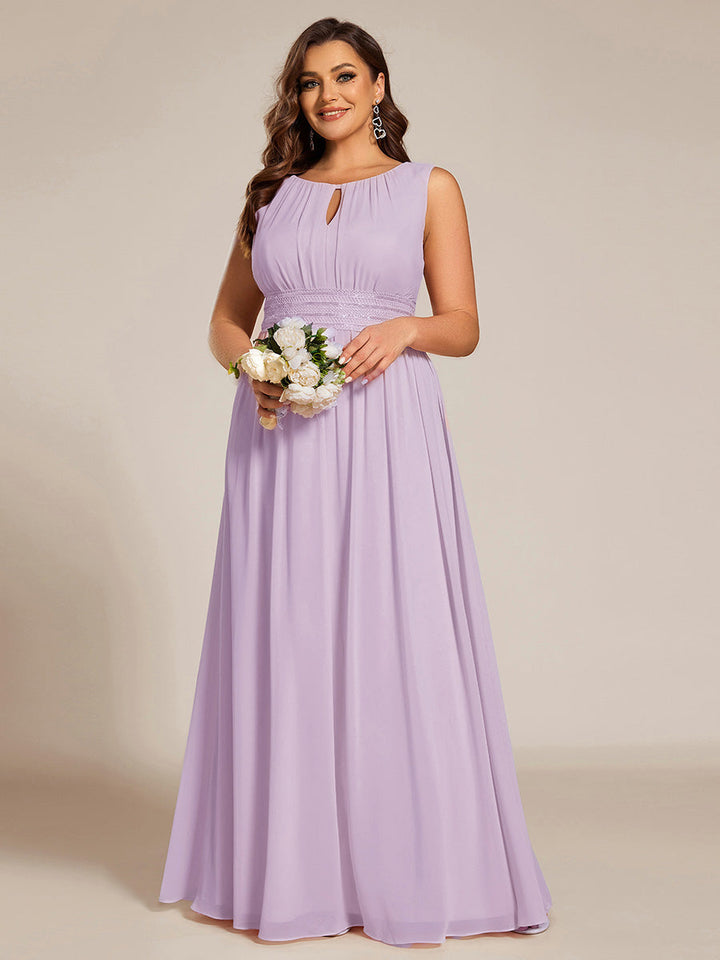 pretty KALIA|Plus Size Hollow Out Sleeveless Empire Waist Chiffon Bridesmaid Dress