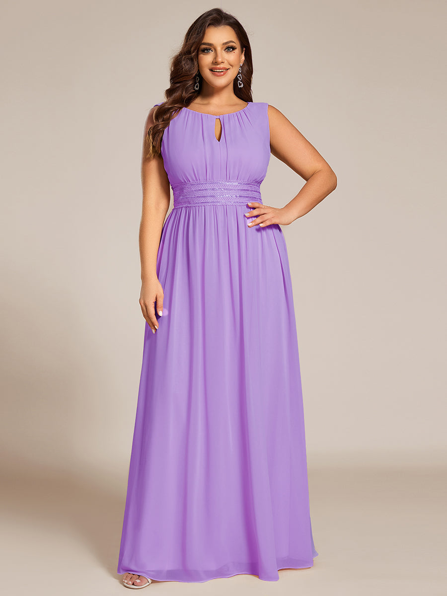 pretty KALIA|Plus Size Hollow Out Sleeveless Empire Waist Chiffon Bridesmaid Dress