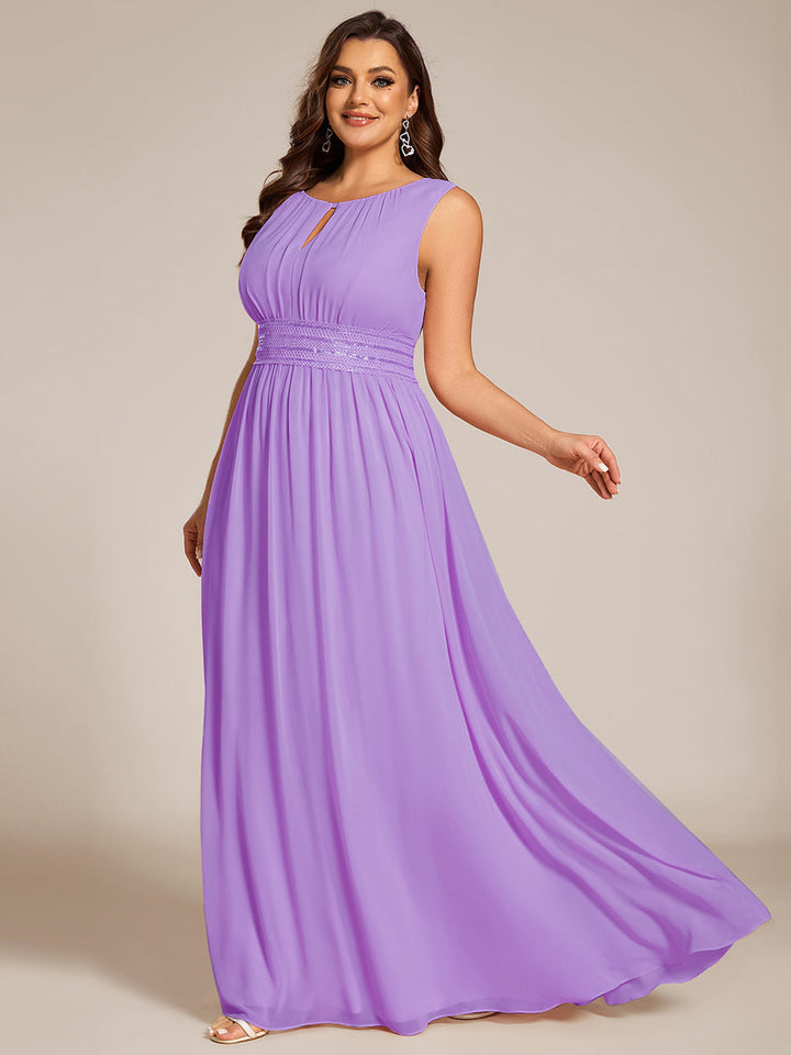 pretty KALIA|Plus Size Hollow Out Sleeveless Empire Waist Chiffon Bridesmaid Dress