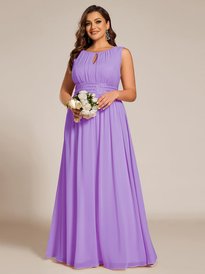 pretty KALIA|Plus Size Hollow Out Sleeveless Empire Waist Chiffon Bridesmaid Dress