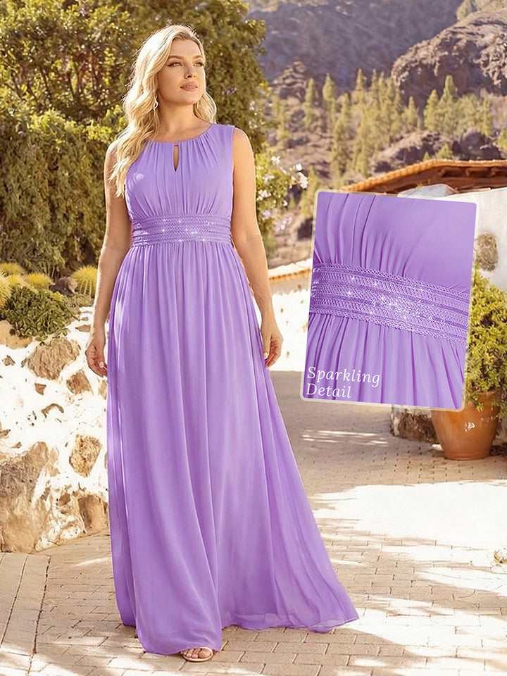 pretty KALIA|Plus Size Hollow Out Sleeveless Empire Waist Chiffon Bridesmaid Dress