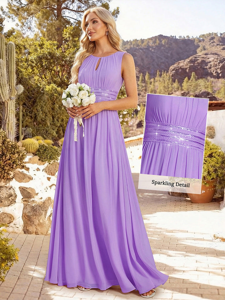pretty KALIA|Plus Size Hollow Out Sleeveless Empire Waist Chiffon Bridesmaid Dress