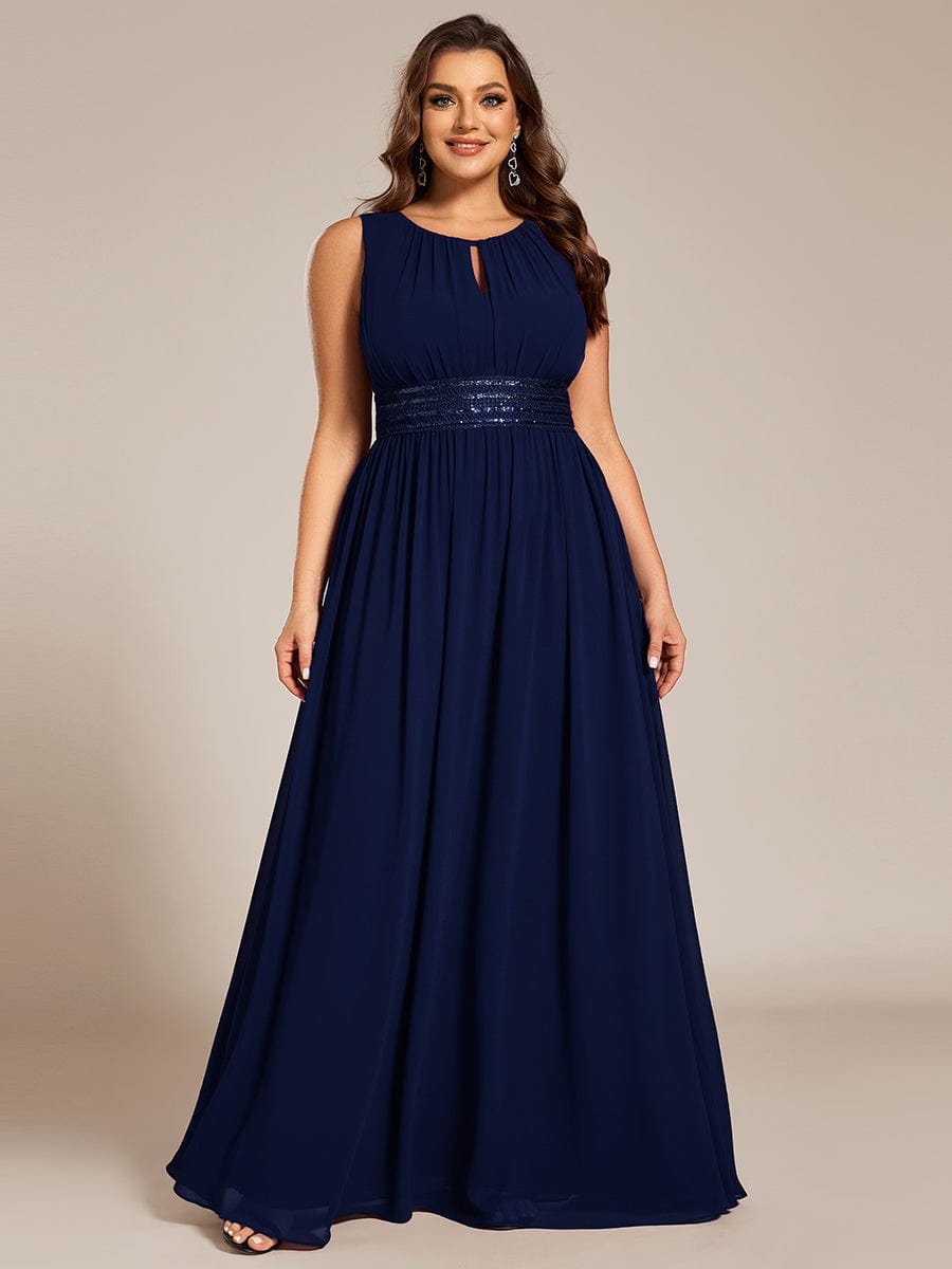 pretty KALIA|Plus Size Hollow Out Sleeveless Empire Waist Chiffon Bridesmaid Dress