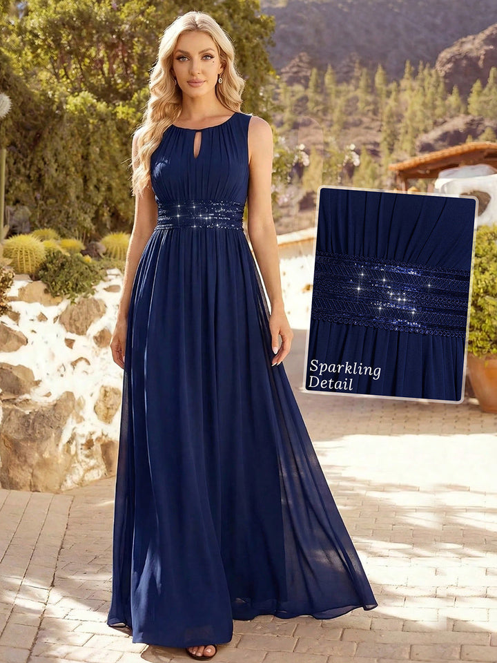 pretty KALIA|Plus Size Hollow Out Sleeveless Empire Waist Chiffon Bridesmaid Dress