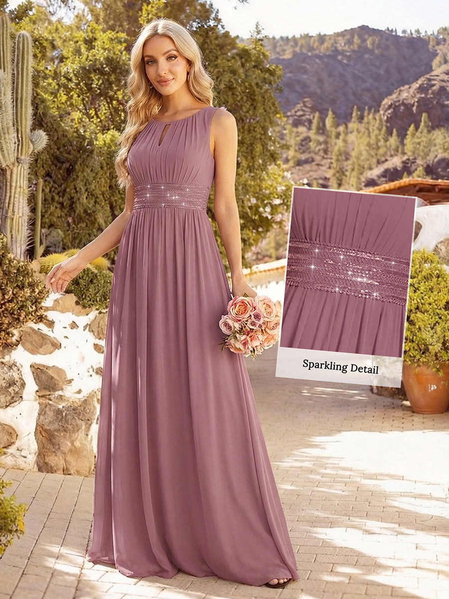 pretty KALIA|Plus Size Hollow Out Sleeveless Empire Waist Chiffon Bridesmaid Dress