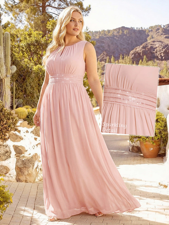 pretty KALIA|Plus Size Hollow Out Sleeveless Empire Waist Chiffon Bridesmaid Dress