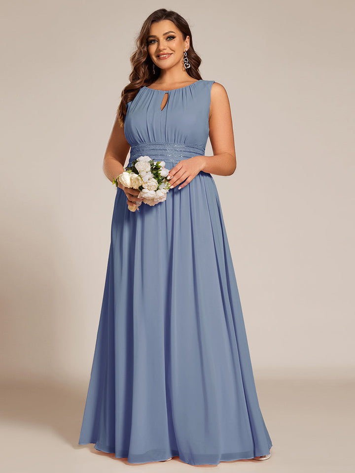 pretty KALIA|Plus Size Hollow Out Sleeveless Empire Waist Chiffon Bridesmaid Dress