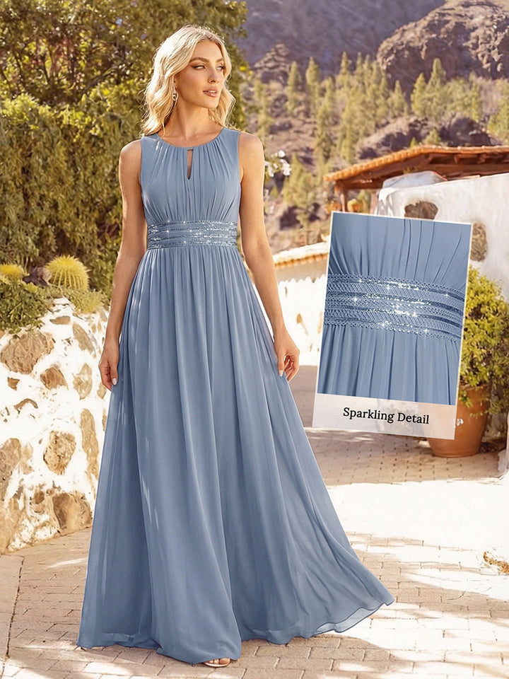 pretty KALIA|Plus Size Hollow Out Sleeveless Empire Waist Chiffon Bridesmaid Dress