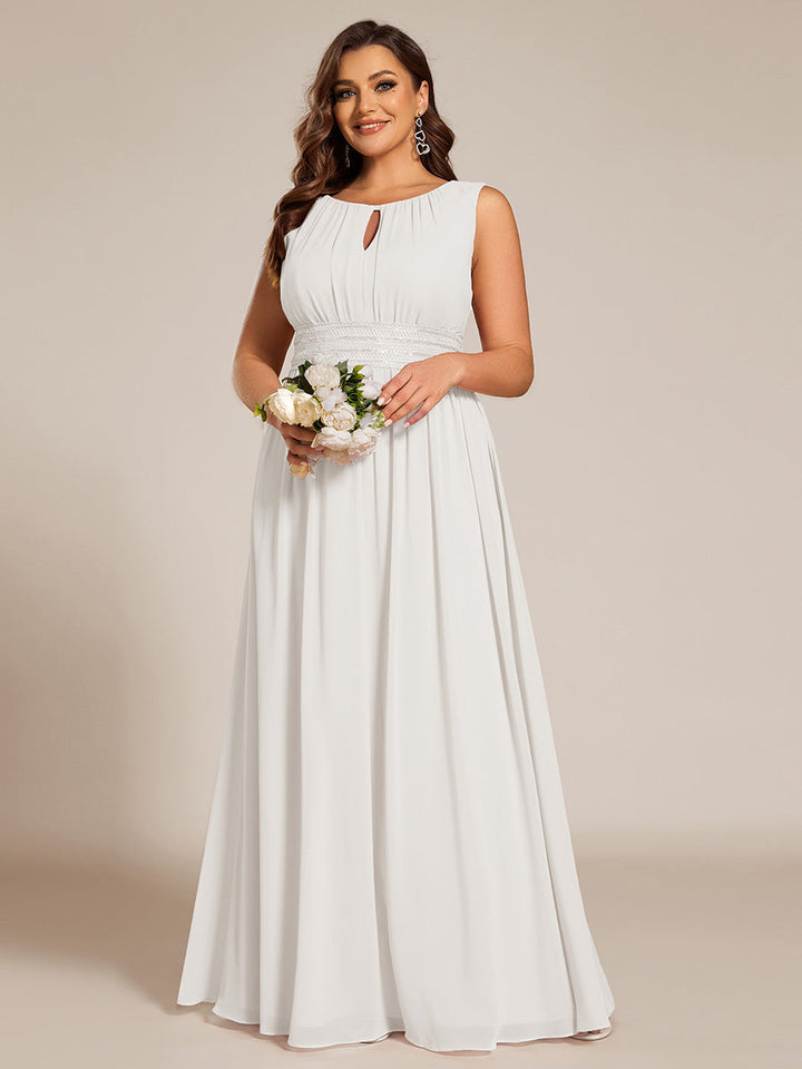 pretty KALIA|Plus Size Hollow Out Sleeveless Empire Waist Chiffon Bridesmaid Dress
