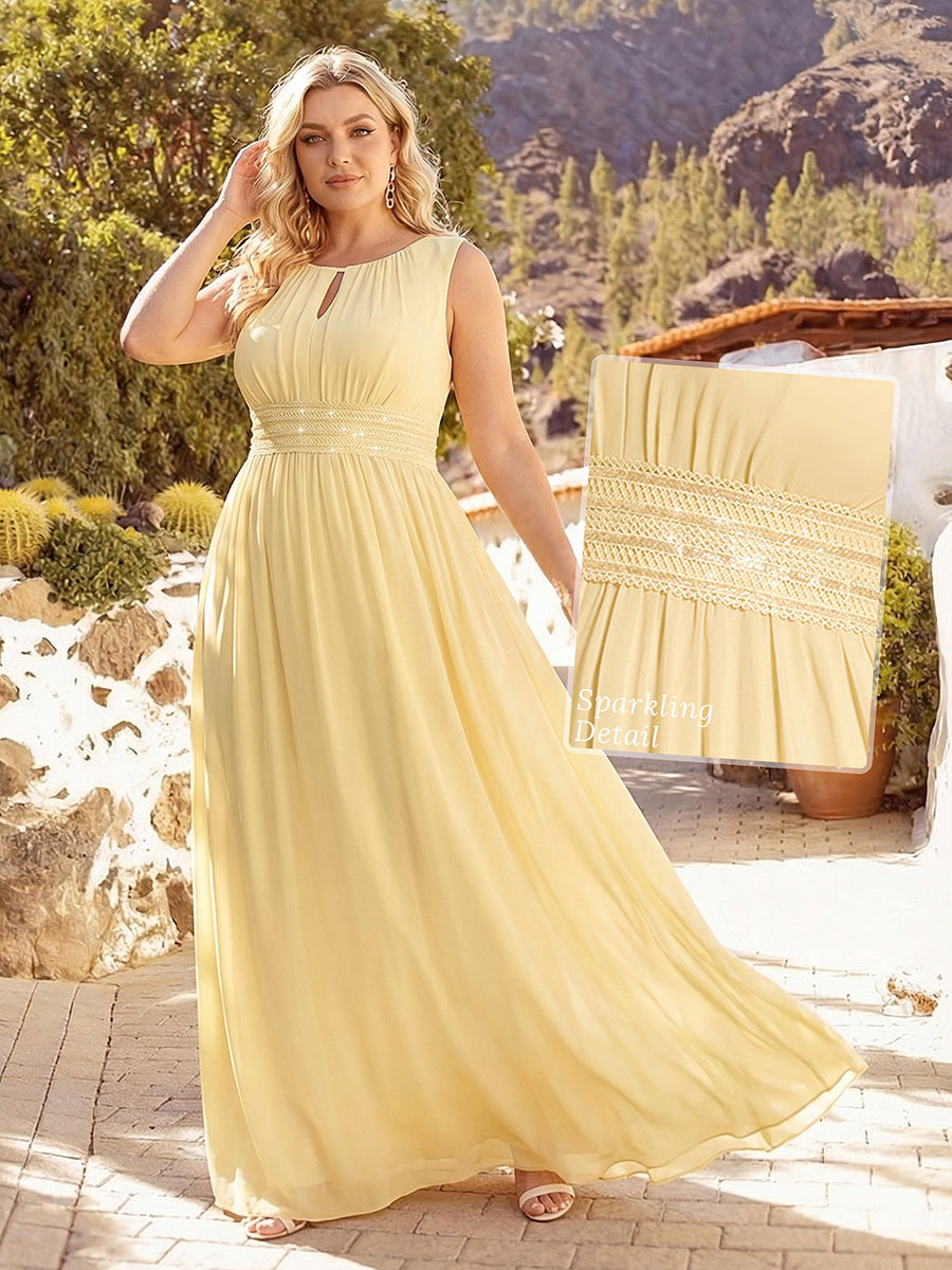pretty KALIA|Plus Size Hollow Out Sleeveless Empire Waist Chiffon Bridesmaid Dress