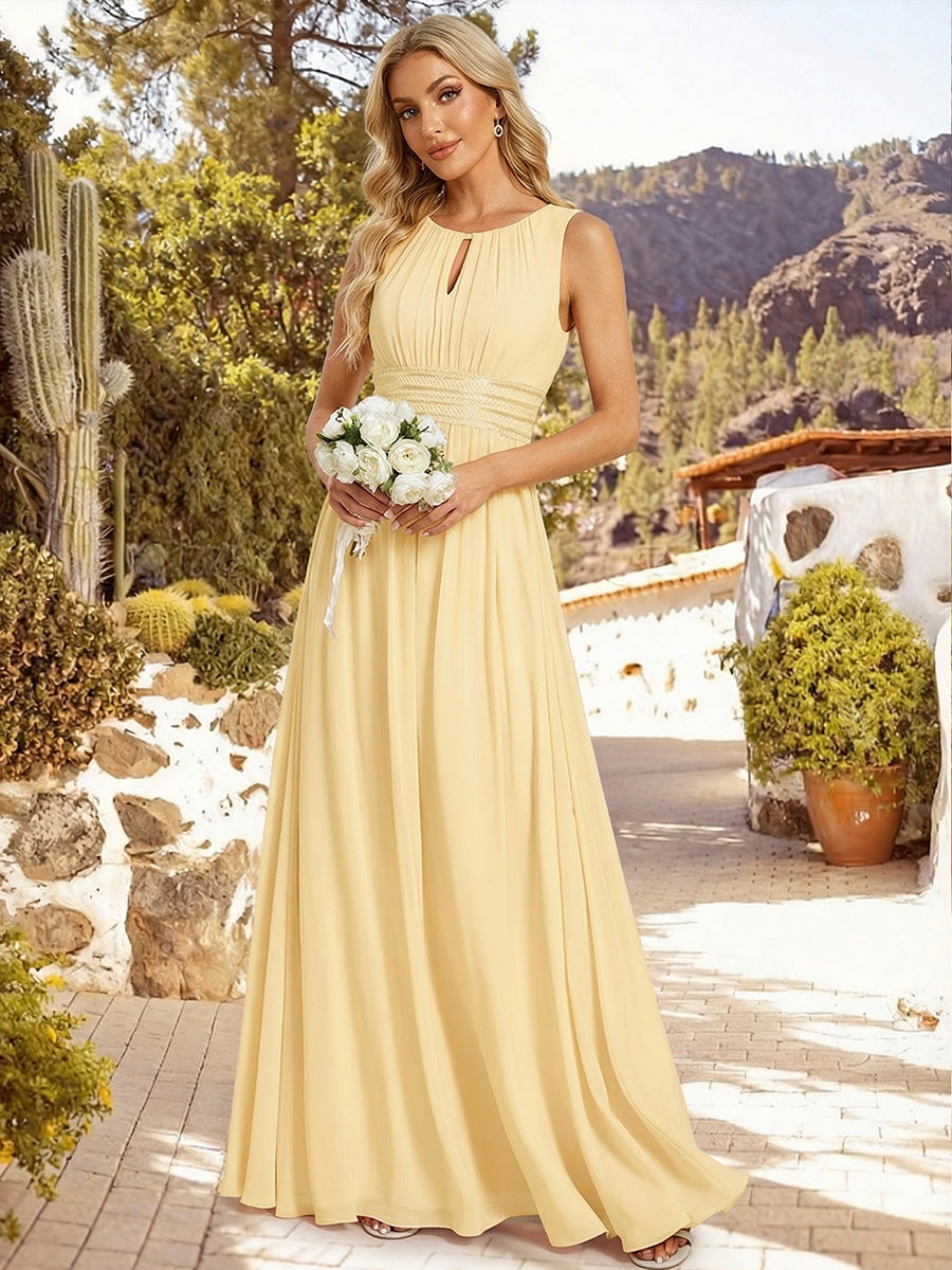 pretty KALIA|Plus Size Hollow Out Sleeveless Empire Waist Chiffon Bridesmaid Dress