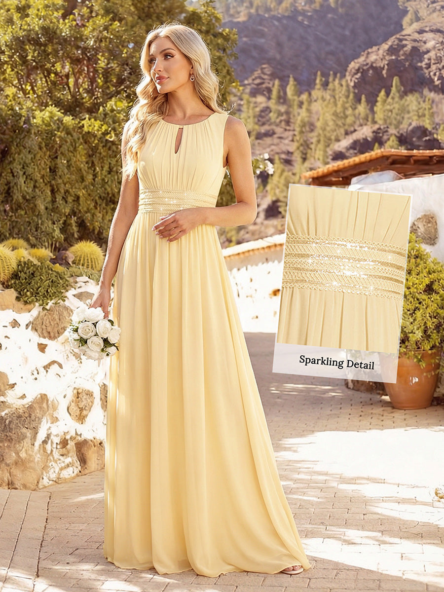 pretty KALIA|Plus Size Hollow Out Sleeveless Empire Waist Chiffon Bridesmaid Dress