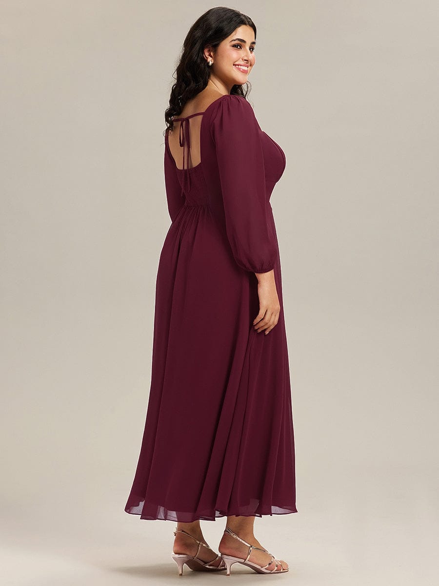 pretty LYDIA|Plus Size See-through Chiffon Lantern Sleeve Bridesmaid Dress