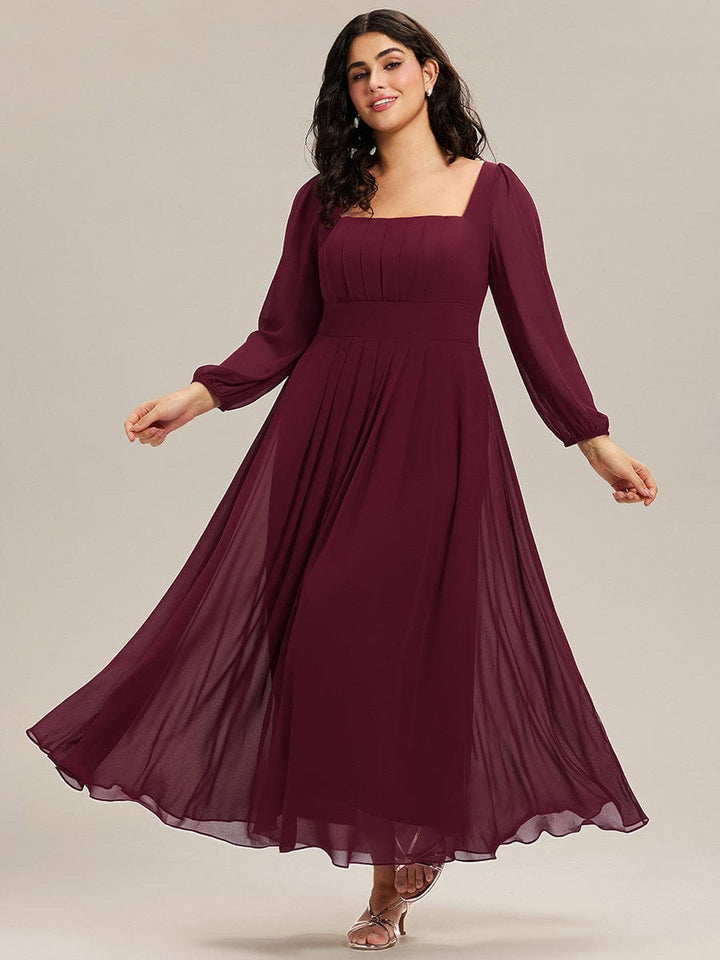 pretty LYDIA|Plus Size See-through Chiffon Lantern Sleeve Bridesmaid Dress