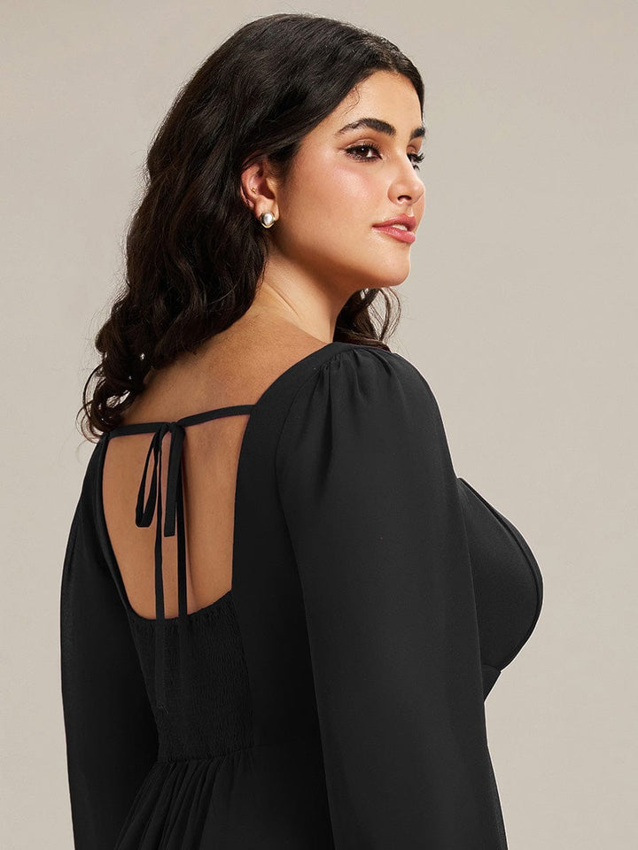 ever LYDIA|See-through Chiffon Lantern Sleeve Bridesmaid Dress