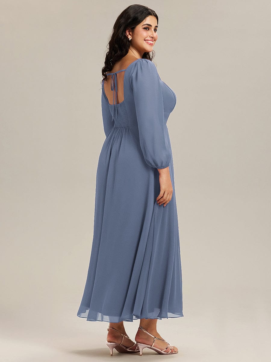 pretty LYDIA|Plus Size See-through Chiffon Lantern Sleeve Bridesmaid Dress