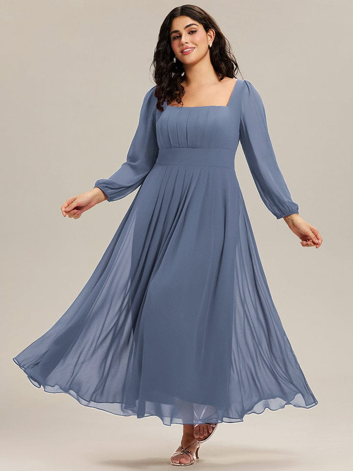 pretty LYDIA|Plus Size See-through Chiffon Lantern Sleeve Bridesmaid Dress