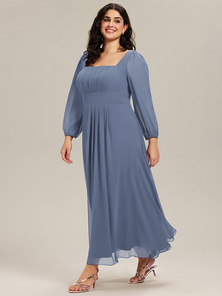 pretty LYDIA|Plus Size See-through Chiffon Lantern Sleeve Bridesmaid Dress