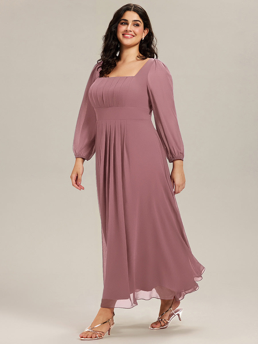 pretty LYDIA|Plus Size See-through Chiffon Lantern Sleeve Bridesmaid Dress