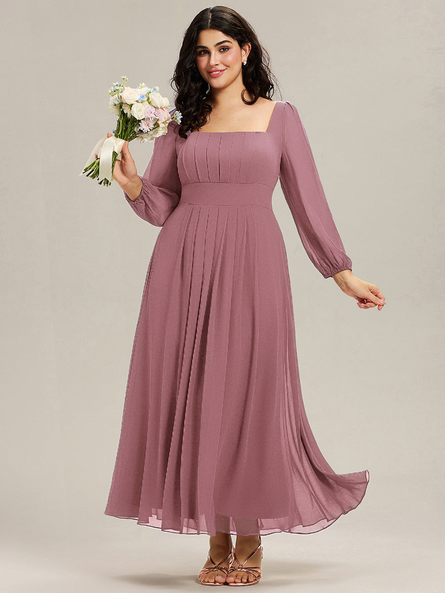 pretty LYDIA|Plus Size See-through Chiffon Lantern Sleeve Bridesmaid Dress