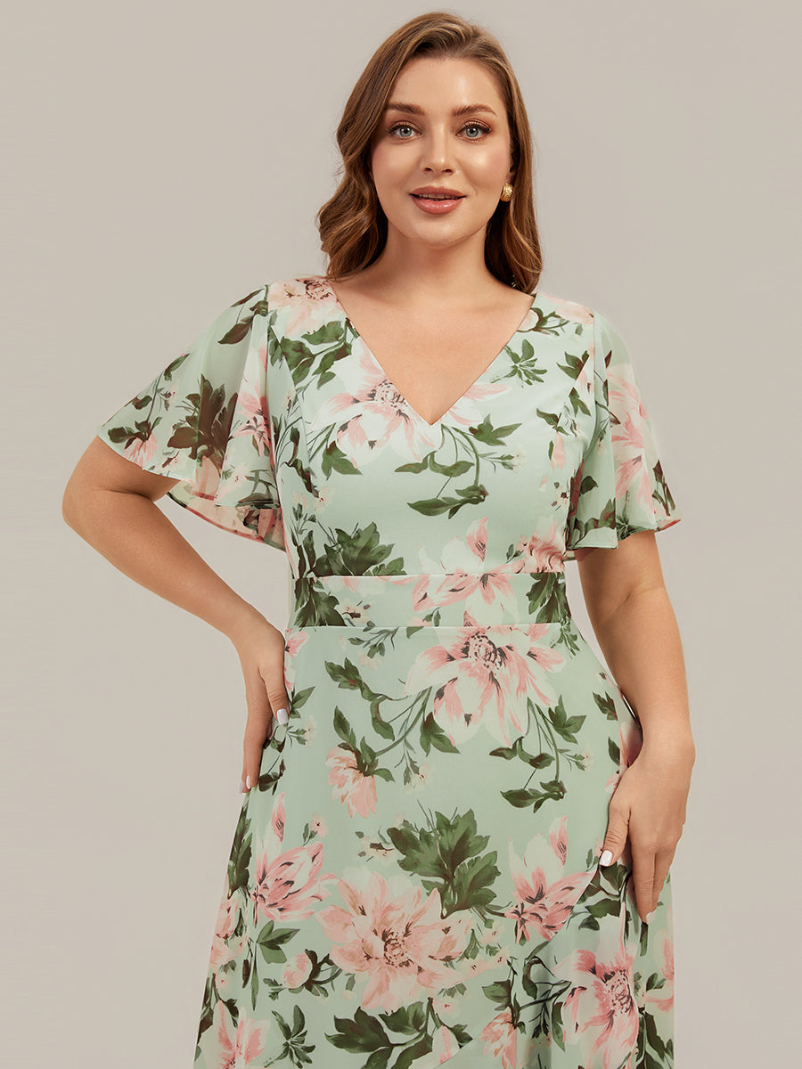 High Low Chiffon Ruffle Sleeve Bridesmaid Dress