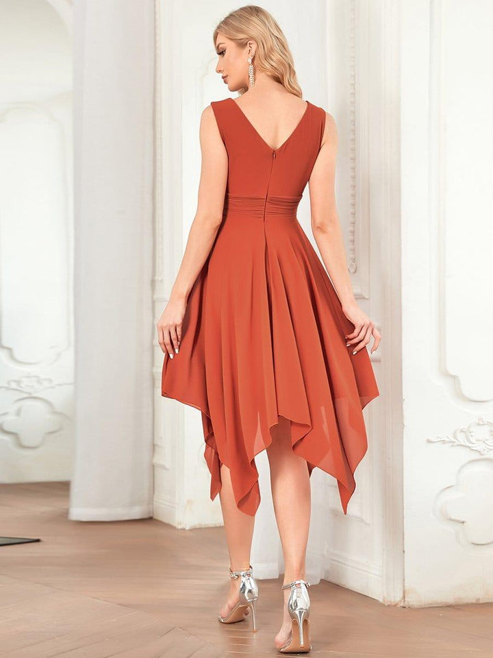 ever ELORA|V Neck Ruched Asymmetrical Hems Midi Chiffon Bridesmaid Dress