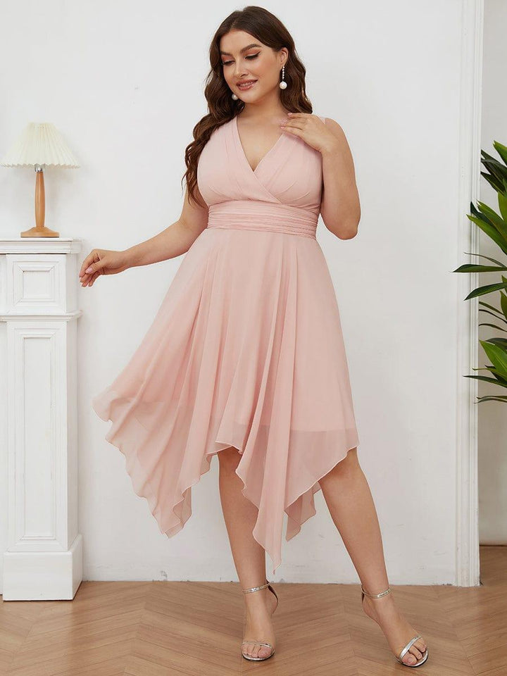 ever ELORA|V Neck Ruched Asymmetrical Hems Midi Chiffon Bridesmaid Dress