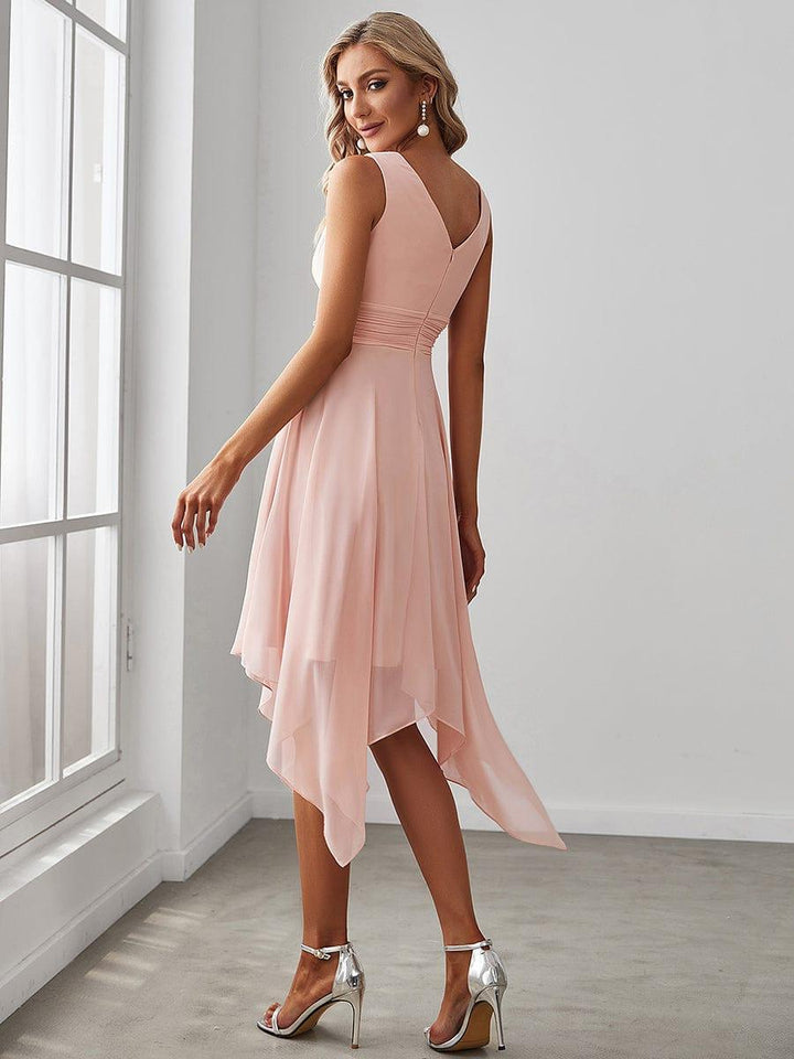 ever ELORA|V Neck Ruched Asymmetrical Hems Midi Chiffon Bridesmaid Dress