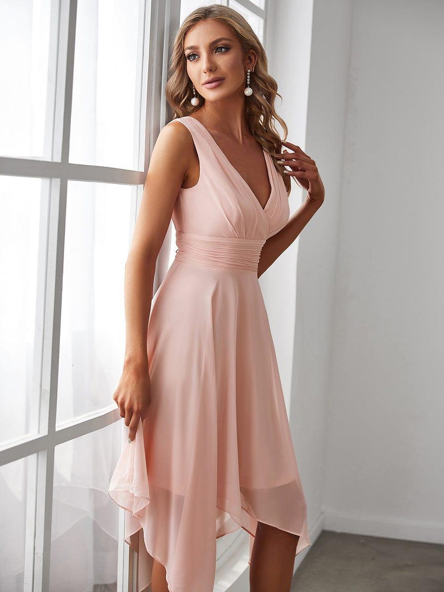 ever ELORA|V Neck Ruched Asymmetrical Hems Midi Chiffon Bridesmaid Dress