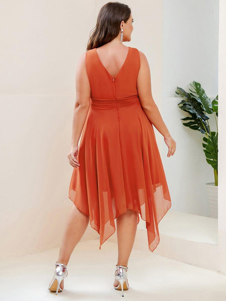 ever ELORA|V Neck Ruched Asymmetrical Hems Midi Chiffon Bridesmaid Dress