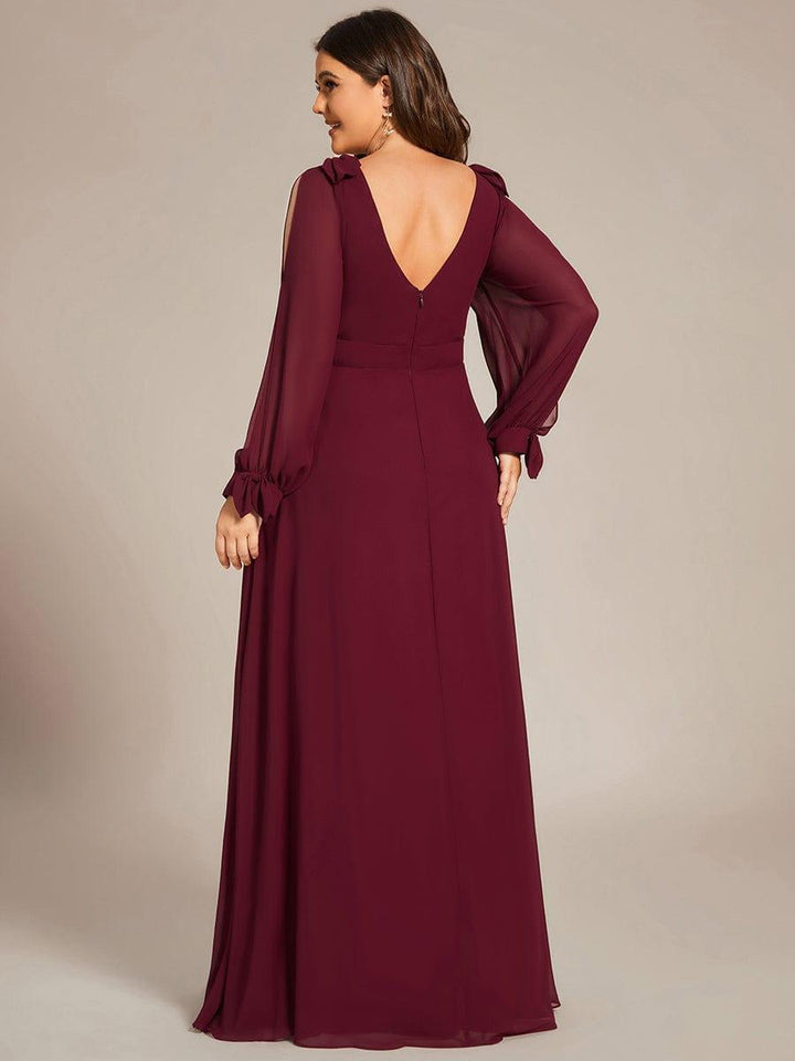 pretty IVORY|Plus Size Open Lantern Sleeve A-Line Bridesmaid Dress