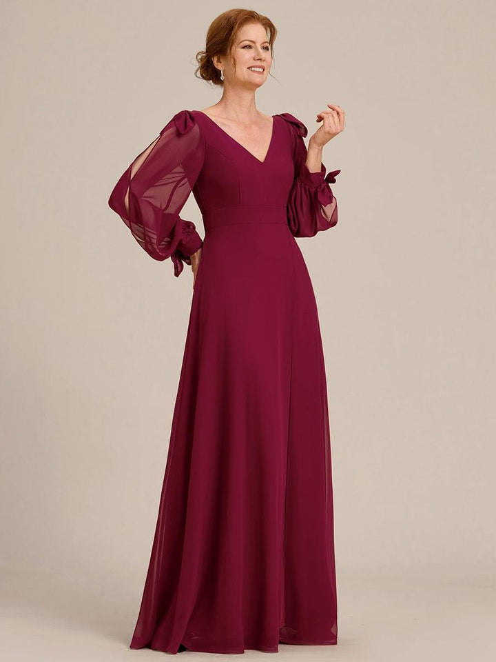 ever IVORY|Open Lantern Sleeve A-Line Mother of the Bride Dress