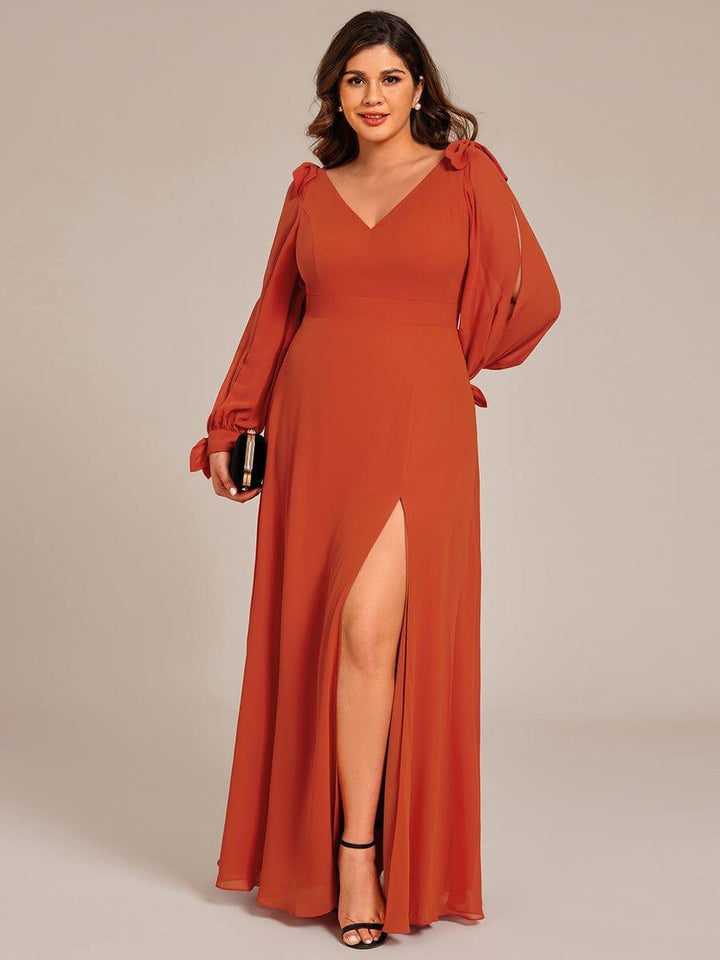 pretty IVORY|Plus Size Open Lantern Sleeve A-Line Bridesmaid Dress