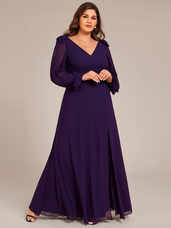 pretty IVORY|Plus Size Open Lantern Sleeve A-Line Bridesmaid Dress