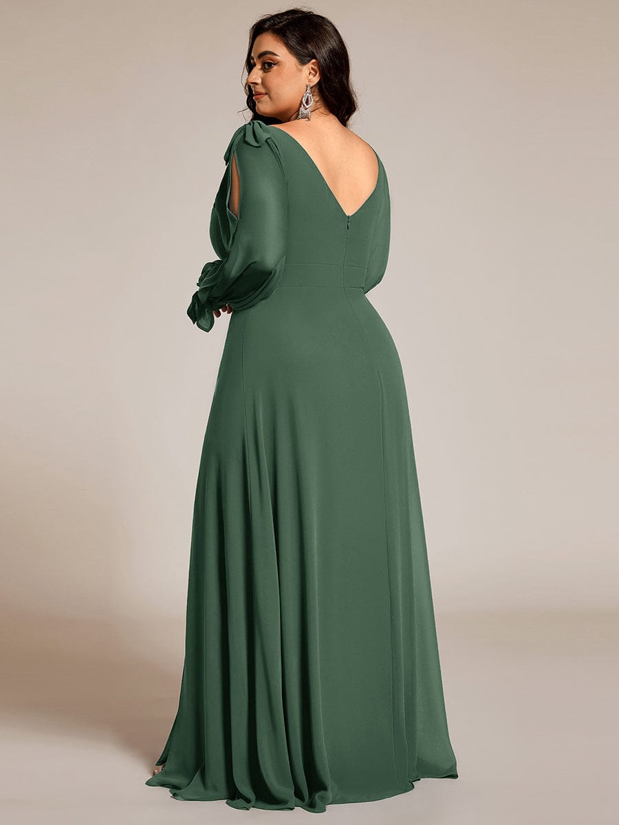 pretty IVORY|Plus Size Open Lantern Sleeve A-Line Bridesmaid Dress