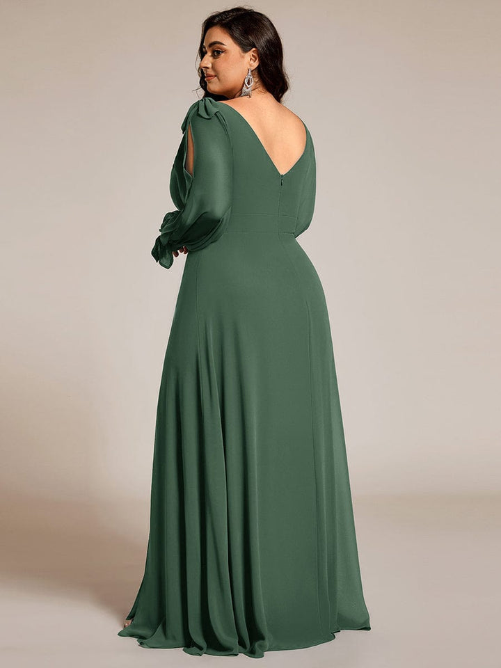 pretty IVORY|Plus Size Open Lantern Sleeve A-Line Bridesmaid Dress