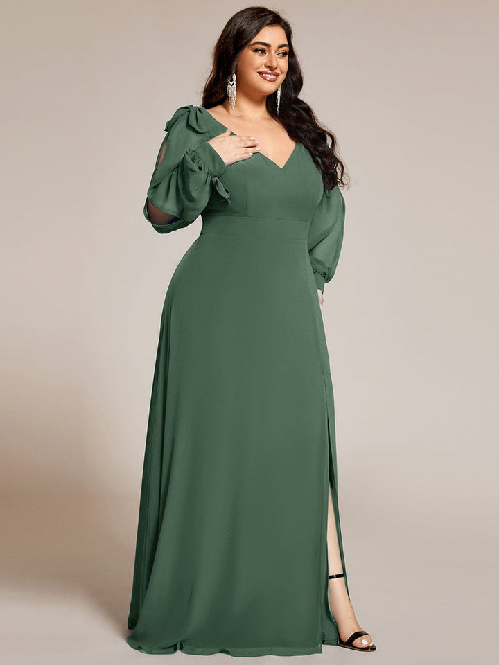 pretty IVORY|Plus Size Open Lantern Sleeve A-Line Bridesmaid Dress