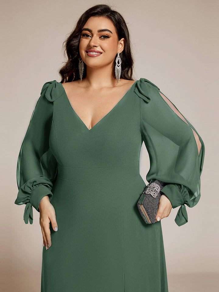 pretty IVORY|Plus Size Open Lantern Sleeve A-Line Bridesmaid Dress