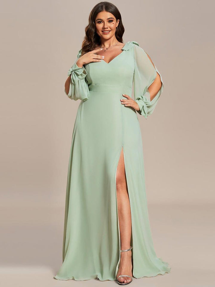 pretty IVORY|Plus Size Open Lantern Sleeve A-Line Bridesmaid Dress