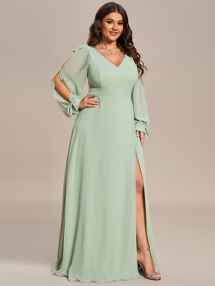pretty IVORY|Plus Size Open Lantern Sleeve A-Line Bridesmaid Dress
