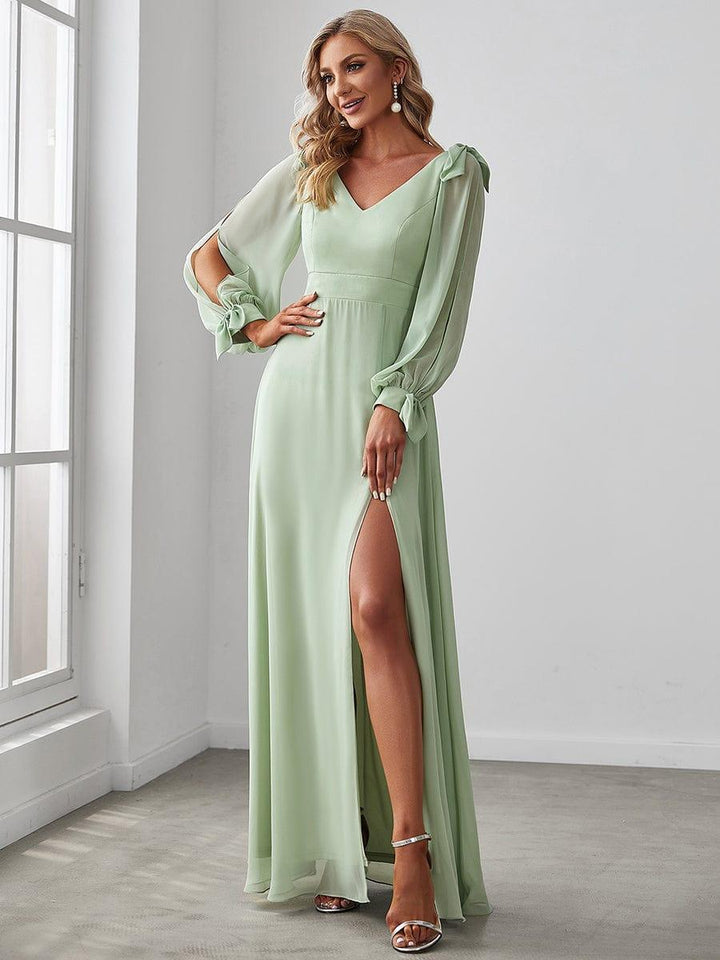 ever IVORY|Open Lantern Sleeve A-Line Mother of the Bride Dress