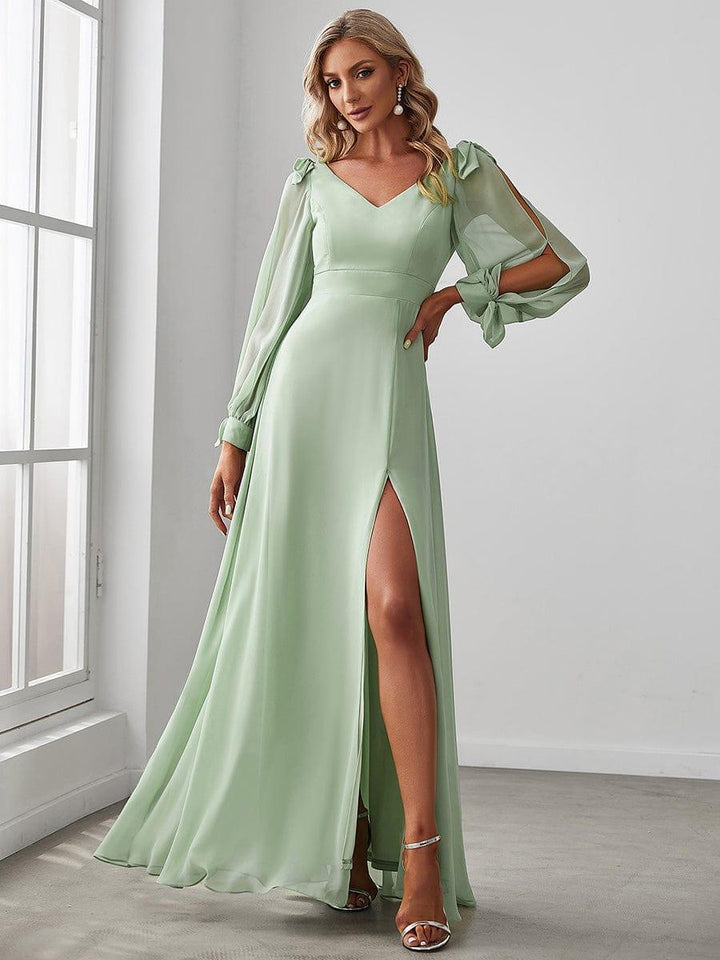ever IVORY|Open Lantern Sleeve A-Line Mother of the Bride Dress