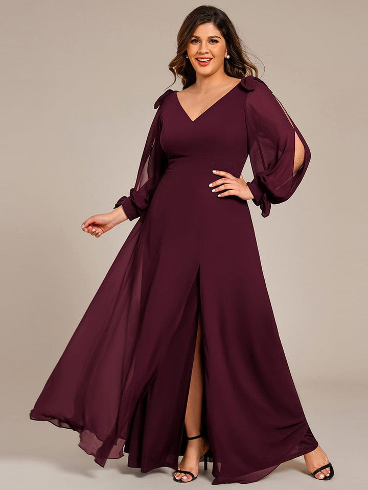 pretty IVORY|Plus Size Open Lantern Sleeve A-Line Bridesmaid Dress