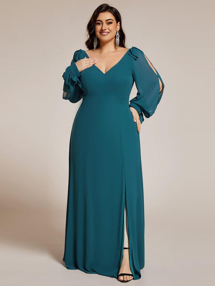 ever IVORY|Open Lantern Sleeve A-Line Mother of the Bride Dress